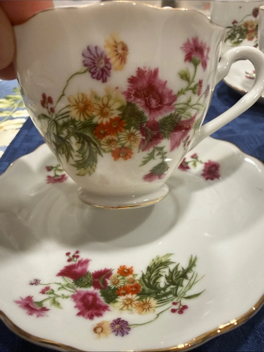 Fine Porcelain Floral Tea Cup and Saucer Set - White with Pink Floral Accents